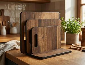 ชุดเขียงไม้ทำมือ 3 ชิ้น สีน้ำตาลธรรมชาติ สำหรับหั่นชีสและขนมปัง อุปกรณ์ครัวสำหรับวางบนโต๊ะ - Product Image 4