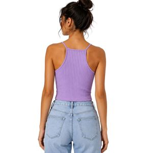 Customized Lavender Women Ribbed Knit Crop Tank Top Sleeveless Spaghetti Strap Slim Fit Casual Summer <b>Camisole</b> Custom OEM - Product Image 2