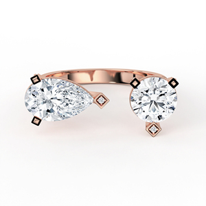 Bague en or blanc massif avec diamant de laboratoire, à tige ouverte, design à espace négatif, coupe poire et ronde, pavé multi-rangs, style cocktail, bijoux fins - Product Image 2