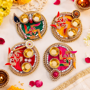 Plato Decorativo para Puja con Diseño de Swastika y Roli Chawal, para Diwali, Ganesh Chaturthi, Janmashtami, Regalos de Boda y Decoración Festiva - Product Image 5