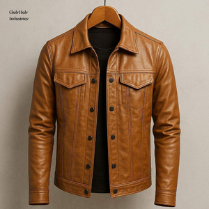 Elegante Chaqueta de Cuero Formal para Hombre con Cuello Alto y Logotipo Frontal, Estilo Clásico, Chaqueta de Cuero Formal de Primera Calidad - Product Image 1