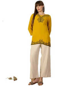 เสื้อคุर्ตาสั้นลำลองสำหรับผู้หญิงลายปักดอกไม้ด้วยด้าย  ผ้าวิสโคสและผ้าฝ้าย  งานปักมือแบบดั้งเดิม  แห้งเร็ว ใส่ได้ทุกฤดู - Product Image 1