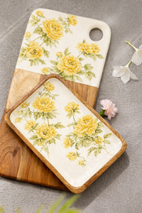 Plateau en émail boisé à imprimé floral classique, motif fleur jaune, vaisselle vintage pour mariage - Product Image 5