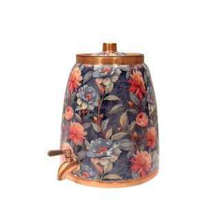 Réservoir d'eau en cuivre élégant, récipient de stockage et de service d'eau en cuivre, bienfaits ayurvédiques, 8L, vert marin, motif floral - Product Image 5