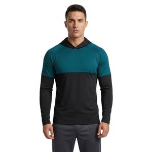 Teal Black Quick Dry Mens Gym <b>Hoodie</b> Poly Spandex Durable Comfortable Stretch Drawstring Hooded Neck Long Sleeve Hoodies - Product Image 2