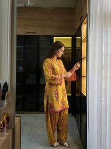 Floral Pathani Cotton Suit Ethnic Wear for Women Floor-Length <b>Coat</b> Pant Set Pakistani Outfit - Product Image 6