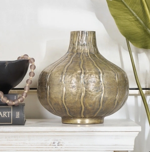 Handmade Brass <b>Vase</b> with Vertical <b>Ribs</b> Contemporary Tabletop Decorative Flower <b>Vase</b> Antique Gold Finish - Product Image 2