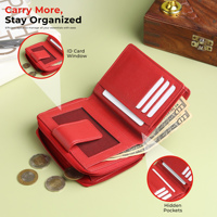 Dompet Kulit Asli Wanita WRIZA dengan Resleting |   Dompet Clutch RFID Biru Turquoise untuk Penggunaan Sehari-hari, 9 Slot Kartu, Jendela ID, Kantong Koin