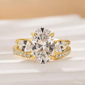 ชุดแหวนหมั้นเพชรโมอิสสีเงิน925ทรงรีแหวนแต่งงานแบบซ้อนกันได้สำหรับผู้หญิง - Product Image 2