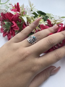 Wholesale Silver <b>Plate</b> Turquoise <b>Ring</b> Leaf Statement Finger <b>Ring</b> Cocktail Party Gemstone Jewelry - Product Image 6