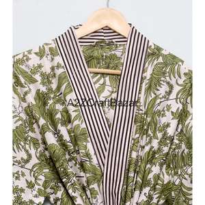 Último Diseño, Elegante y Moderno, Bata Kimono de Algodón Suave con Estampado Floral Colorido, Cinturón Ajustable, para Verano e Invierno - Product Image 4