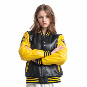 High Quality Leather Sleeve Varsity Jacket Women Streetwear Fashion Wear Leather Jacket Ladies Button Down Leather Jacket <b>Tops</b> - Product Image 6