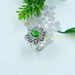 Anillo de Turquesa Verde Natural, Anillo de Plata de Ley 925, Anillo de Diseño Hecho a Mano, Anillo con Piedra Preciosa, Joyería de Turquesa - Product Image 3