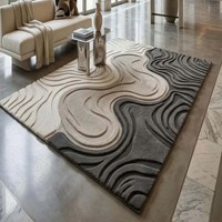 Tapis Moderne Abstrait Gris Beige Crème à Motif Vague, Tapis en Laine Moelleux Tufté à la Main pour Salon, Chambre et Décoration Intérieure