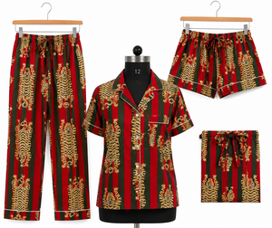 Conjunto de Pijama de Algodón con Estampado de Tigre y Rayas para Mujer, Diseño Artesanal Tradicional Hecho a Mano, Ropa de Dormir y para Estar en Casa - Product Image 1
