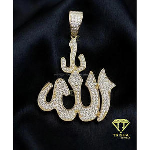 Colgante de Caligrafía Religiosa de Plata de Ley 925 con Diamantes de Moissanita, Joyería Espiritual con Incrustaciones de Diamantes - Product Image 3