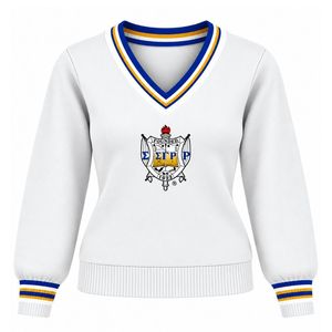 เสื้อสเวตเตอร์คอวีแขนยาวสำหรับผู้หญิง แบบสั่งทำพิเศษ พร้อมปักอักษรตามต้องการ คอเสื้อและปลายแขนเสื้อแบบแถบตัดสี ดีไซน์ลำลองทันสมัย - Product Image 1