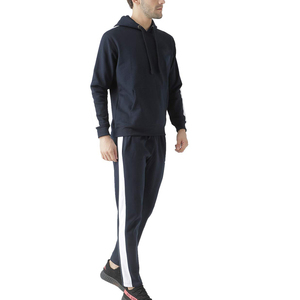 Men's Navy Blue Hooded <b>Tracksuit</b> Full Sleeve Solid Color Casual Sweatshirt With Side Pockets Breathable Regular Fit Autumn Wear - Product Image 2