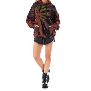 Custom Women Oversized Hoodie Dark Spiral Tie Dye Cotton French Terry Pullover Sweatshirt Rust Black <b>Drop</b> Shoulder OEM Wholesale - Product Image 2