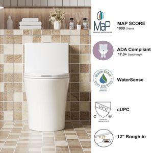 WC monoblocco 1.1/1.60 GPF con doppio scarico, tappo serbatoio con pulsante, scarico a pavimento (S-Trap), a risparmio idrico, allungato, altezza comfort, chiusura ammortizzata C - Product Image 5