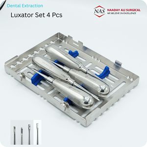 Juego de 4 Elevadores Luxadores para Extracción Dental, Instrumentos de 3mm y 5mm, Anteriores y Posteriores, con Caja de Esterilización, Acero Inoxidable - Product Image 1
