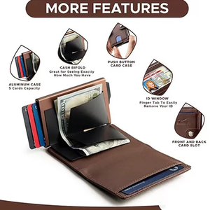 Vintage <b>RFID</b> <b>Blocking</b> Pop up Metal Mens <b>Rfid</b> <b>Blocking</b> Leather Slim <b>Wallet</b> Luxury Custom Wholesale Leather <b>Wallets</b> - Product Image 3