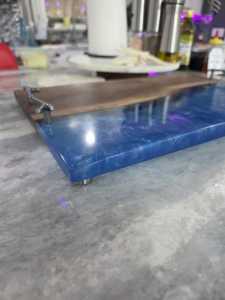Elegant Natural Hardwood & <b>Epoxy</b> Resin Entertaining Tray with Heavy-Duty Metal Handles for Serving Drinks, Snacks & Appetizers - Product Image 3