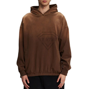 Sweat à capuche marron délavé personnalisé pour fabricant, coupe oversize, épaules tombantes, style streetwear, vierge, grandes tailles pour hommes - Product Image 1