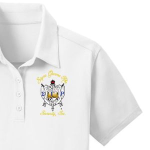 Polo de rendimiento con escudo bordado Sigma Gamma Rho para mujer, camisa de manga corta con cuello, uniforme personalizado de hermandad griega, informal - Product Image 3