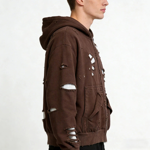 Sudadera de moda 100% algodón con forro polar, diseño de capucha único, talla grande, hombros caídos, lavado ácido, grabado en relieve, corta, ecológica, para invierno - Product Image 6