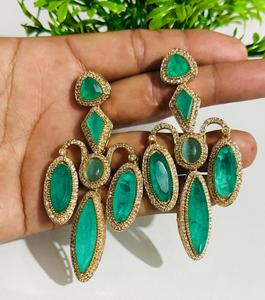 Luxury Green Emerald Look Geometric Statement Drop Earrings Gold Plated Rhinestone Fashion Jewelry for Women Bridal Wedding Part - Product Image 5