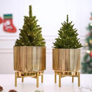 Jardinières en métal cannelé avec supports, pots décoratifs pour plantes d'intérieur et d'extérieur, pour table, sol, salon, balcon et bureau - Product Image 1