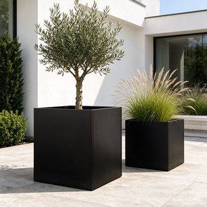 Galvanized Steel <b>Square</b> <b>Planter</b> Black Powder Coated Large <b>Outdoor</b> Tree <b>Planter</b> for Garden Landscape - Product Image 4