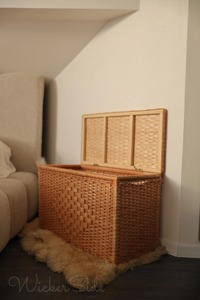 Wicker <b>Storage</b> <b>Trunk</b> <b>Box</b> Rectangular 80x65x38cm With Lid Multifunctional Clothing Organizer Bamboo Woven Minimalist Design - Product Image 1