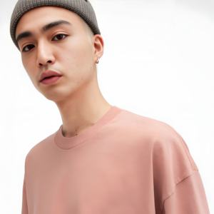 T-shirt rose oversize en coton pour homme, style décontracté streetwear, coupe ample, manches courtes, mode estivale, tee-shirt basique, logo personnalisé, vente en gros - Product Image 6