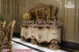 Table console en teck de style français moderne avec miroir, finition métallique, design sculpté à la main, taille et couleur personnalisables - Product Image 2