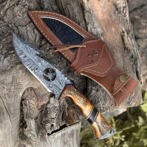 Custom Handmade OEM/ODM DIY Utility & Hunting Knife Damascus Steel Horn Handle Straight Edge <b>Clip</b> Point 3mm 9in - Product Image 5