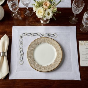 Napperons en coton brodés avec chaîne argentée, Napperon de table de luxe avec bordure, Décoration de table élégante pour mariage, Cadeau moderne pour l'inauguration de maison - Product Image 1