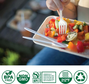 Fourchettes, couteaux et cuillères jetables écologiques biodégradables pour les fêtes - PLA 100% compostable, recyclable, sans danger pour les aliments - Product Image 2