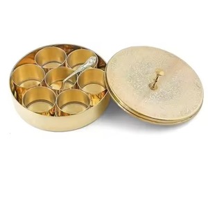 Stylish Kitchen Spice <b>Box</b> Metal with Decorative Lid Masala <b>Storage</b> Container Organizer for Herbs Seasoning Home Use - Product Image 1