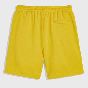 <b>Men's</b> Solid <b>Yellow</b> Cotton Bermuda <b>Shorts</b> Drawstring Waist Casual Mid Rise Breathable Knitted Fabric Digital Printing Front Logo - Product Image 2