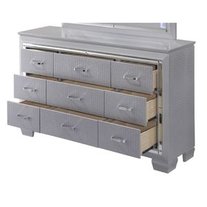 Comò Moderno a 9 Cassetti con Specchio, Dettagli in Finto Cristallo e Finiture Cromate, 1 Pezzo, Colore Argento - Product Image 2