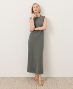 Robe longue en coton pour femme, décontractée, pour les vacances d'été, style tee-shirt, avec col rond et sans manches - Product Image 1