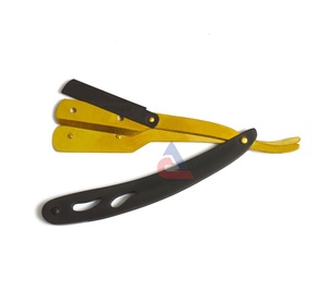 Maquinilla de afeitar recta Manual con bloqueo oscilante profesional, acero sostenible negro y dorado para afeitado facial y corporal, maquinilla de afeitar ecológica - Product Image 1