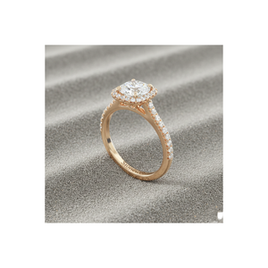 Cushion Outline Pav Diamond Halo Engagement <b>Ring</b> with Prong Setting Rose Gold Plated for Certified Luxury Design - Product Image 1