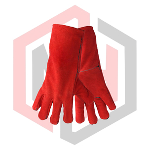 Gants de soudage professionnels en cuir longs rouges épais 7 oz 16 pouces anti-vibration, résistants aux déchirures, ignifuges, anti-coupure et antidérapants - Product Image 2