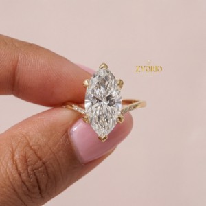 Anillo de Compromiso con Corte Marquesa en Oro, Tallo Cónico, Diamante Cultivado en Laboratorio, Anillo Nupcial, Talla Personalizada, Regalo Elegante para Aniversario de Bodas o Fiesta - Product Image 1