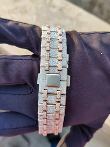 Reloj Automático Redondo de Lujo, Estilo Hip Hop Moderno, con Incrustaciones de Diamantes, Detalles en Oro Rosa, Esfera con Números Arábigos - Product Image 5