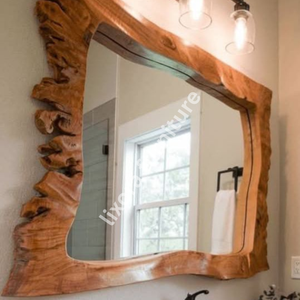 Luxury Handcrafted Modern Live Edge Solid Wood Eco-Friendly Durable Bathroom Vanity Polished Finish Matching <b>Mirror</b> Frame <b>Set</b> - Product Image 2