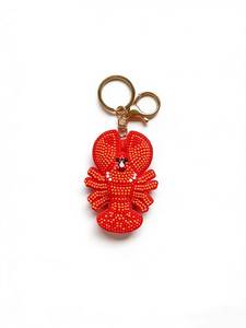 Handmade Red Lobster Beaded Keychain Ocean <b>Bag</b> <b>Charm</b> Key Ring - Product Image 1